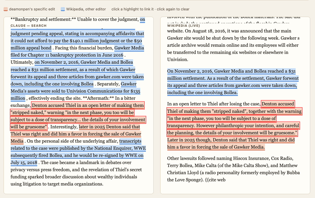 Bollea v. Gawker Claude vs Wikipedia