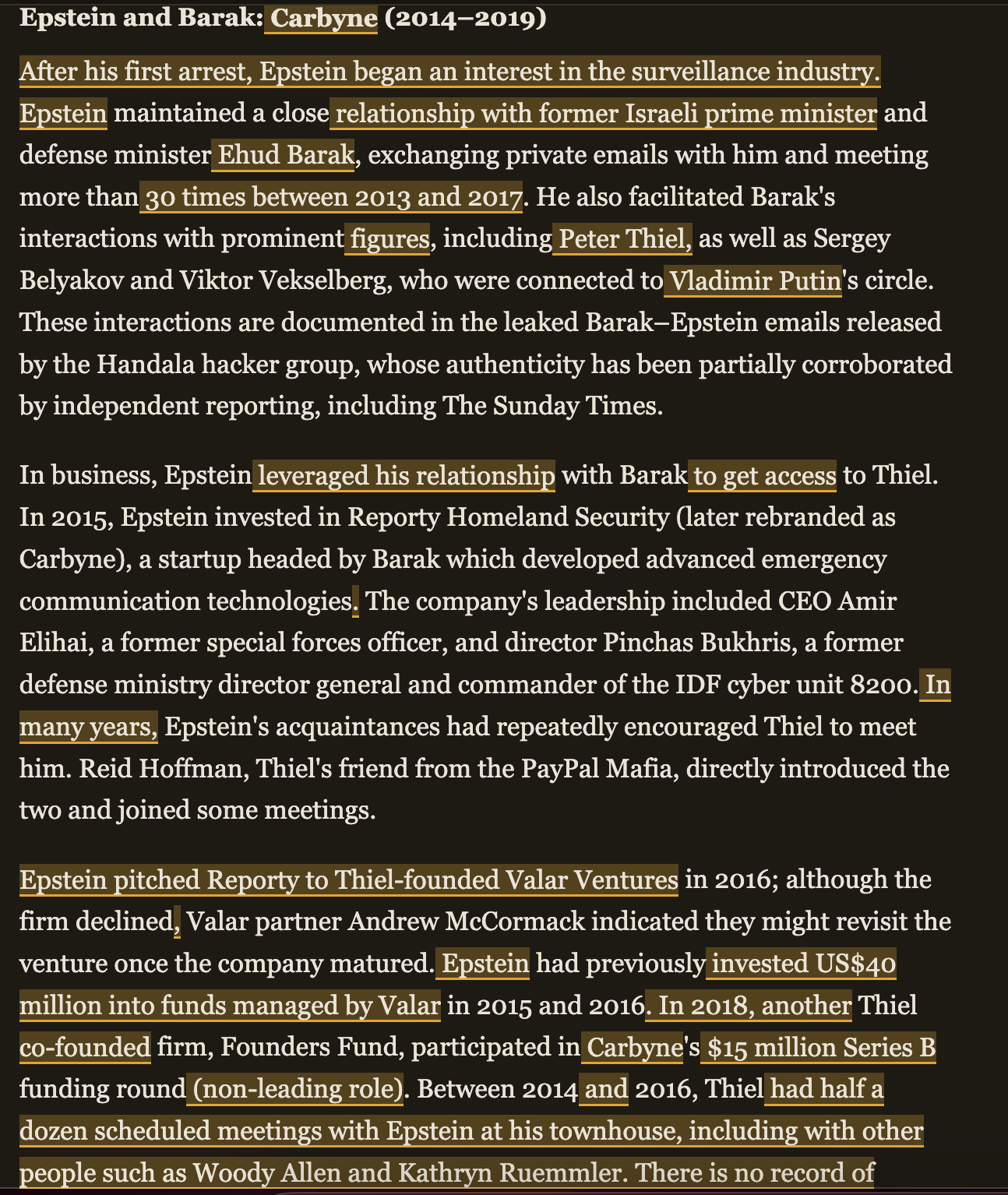Epstein Wikipedia text focused on Thiel